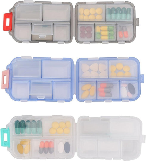 YEEHO 10 Pill Case - Portable Supplements Tablet Container Box with Compartments - Medicine Capsule Vitamin Foldable