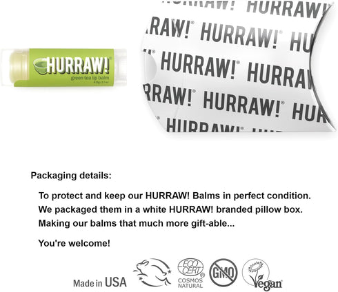 Hurraw! Green Tea Lip Balm: Organic, Certified Vegan, Cruelty-Free, Gluten-Free, Non-GMO, 100% Natural Ingredients