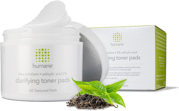 Humane Clarifying Toner Pads for Face - 2% BHA Liquid Salicylic Acid, Pore Minimizer, Gentle for All Skin Types