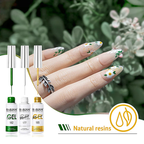 RARJSM Painting Drawing Liner Pen Gel Nail Polish Set, Silver Gold Glitter Dark Green Red White Nail Art Kit