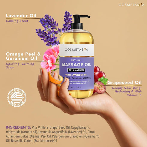 Set Cosmetasa Body Massage Oil Therapy Kit Arnica & Lavender Oil for Relaxation and Sore Muscles Includes