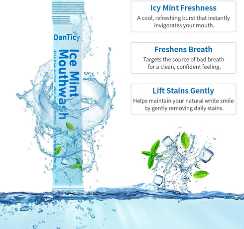 Packets, 30 Packets Mouthwash Travel Size, Alcohol-Free Mouthwash, Portable, Fresh Breath, Mini Ice Mint, Individual