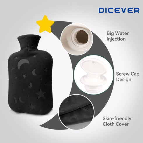 Hot Water Bottle with Soft Cover, 2L for Menstrual Cramps, Neck and Shoulder Pain Relief, Dark Grey
