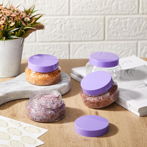 Tessco 24 Pack Plastic Jars with Lids, Round Refillable Cosmetic Containers, Empty Body Butter Jars for Cosmetics