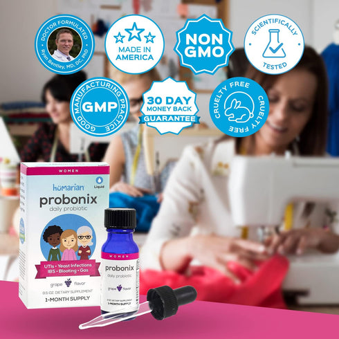 Probonix Probiotics for Women - 30-Day Supply, Organic Liquid Drops, 12 Live Strains, Grape