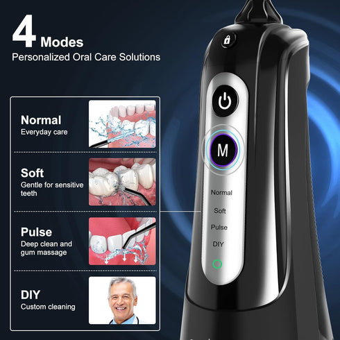 Water Dental Flosser Pick for Teeth: 4 Modes, Cordless Portable, Rechargeable 300ML IPX7 Waterproof Oral Irrigator