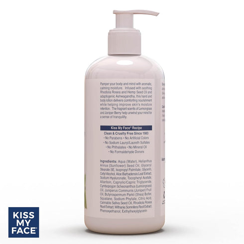 Kiss My Face De-Stress Hand & Body Lotion, Lemongrass + Juniper Berry, Vegan & Cruelty-Free, 16 fl oz Bottle
