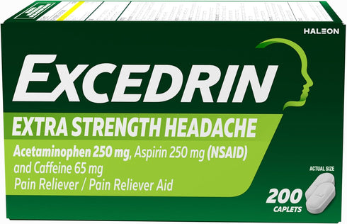 Excedrin Extra Strength Pain Relief Caplets for Headache, Acetaminophen 250mg, Aspirin 250mg, 200 Count