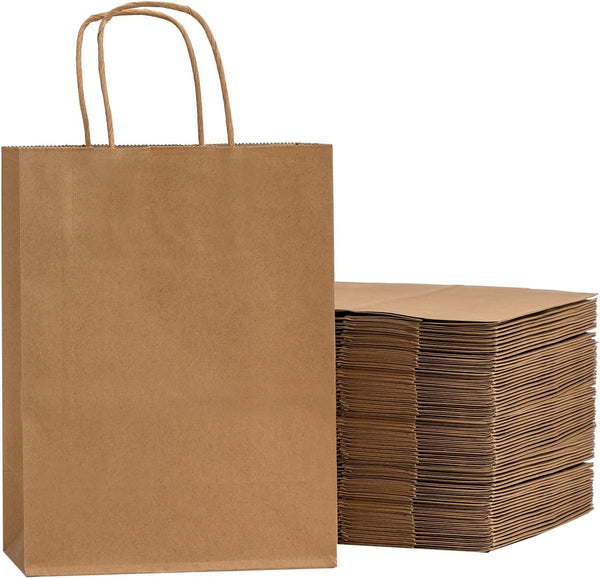 RACETOP 50Pcs Brown Gift Bags with Handles, 8x4.5x10.8 Inch Kraft Paper Bags, Bulk Gift Bags for Craft and Retail