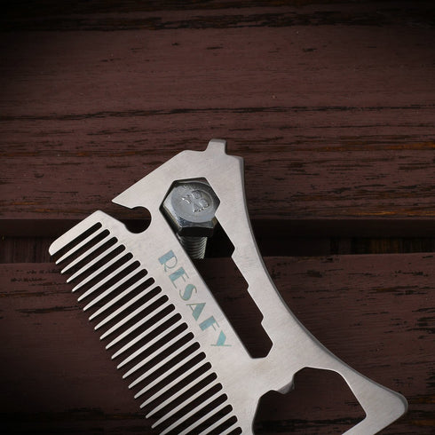 Resafy Pocket Comb for Men,Mens Razor Comb,Special Thickening Stainless Steel Hair Comb Beard Wallet Comb with Bottle Opener Screwdriver Wrench
