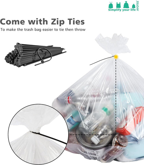 AYOTEE Trash Bags, 20 Gallon, 50 Count, Extra Large Kitchen Trash Bags with Zip Ties, 20-22 Gallon, High Density Clear