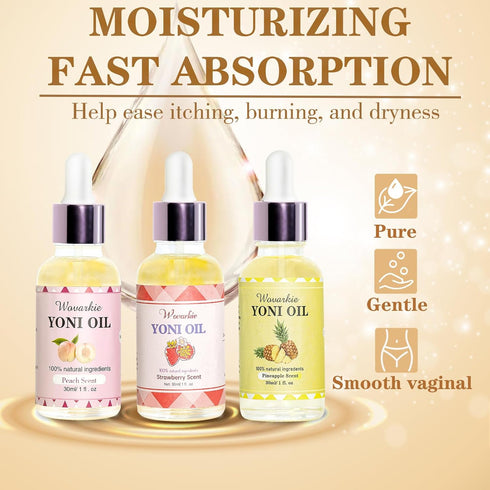 Wovarkie 3PCS Yoni Oil for Women pH Balance, Feminine Deodorant Vaginal Moisturizer, Feminine Care All Natural Yoni