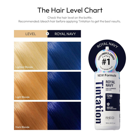 Red by Kiss Tintation Semi-Permanent Hair Color, Aloe Vera Water Based, Long-Lasting Dye (Royal Navy, 5 fl.oz)
