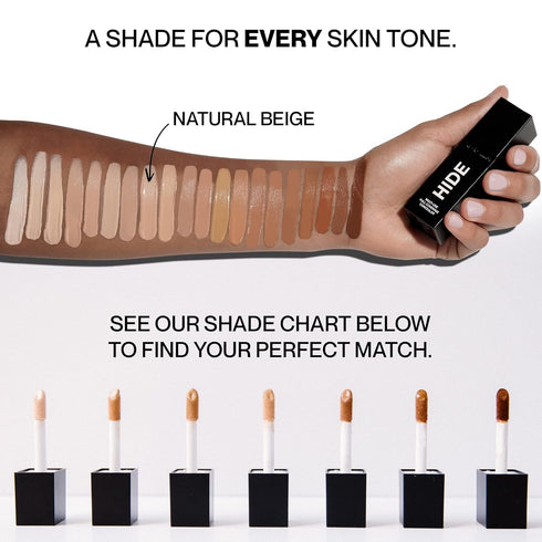 HIDE Liquid Concealer, Medium to Full Coverage for Blemishes, Under Eye Dark Circles, Oil Free, Natural Beige (0.5 fl