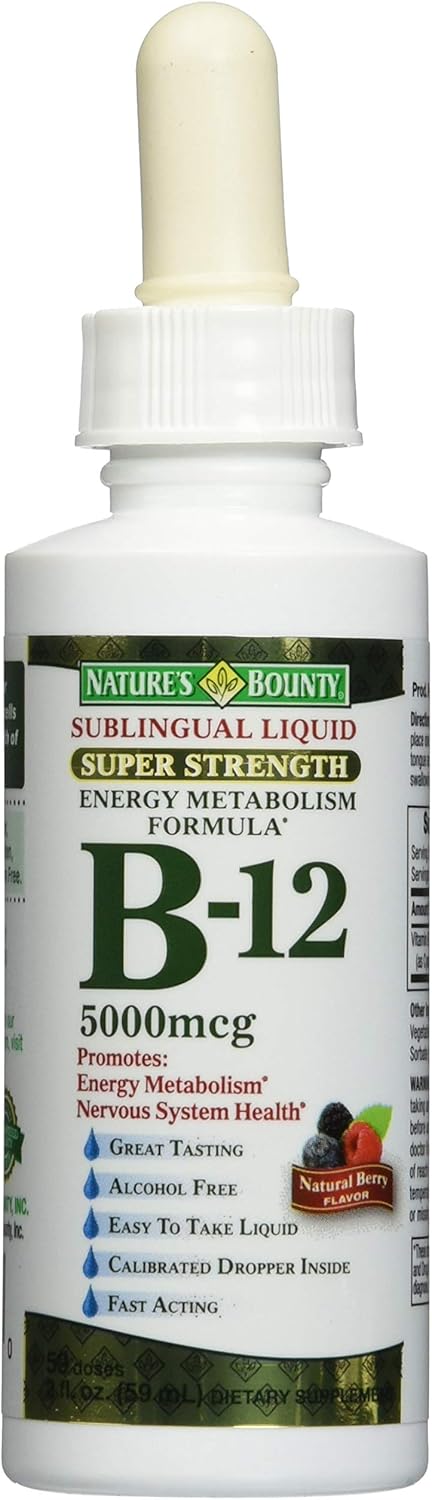 Nature's Bounty B-12 5000 mcg Sublingual Liquid Energy Health, 2 Fl Oz (Pack of 3)