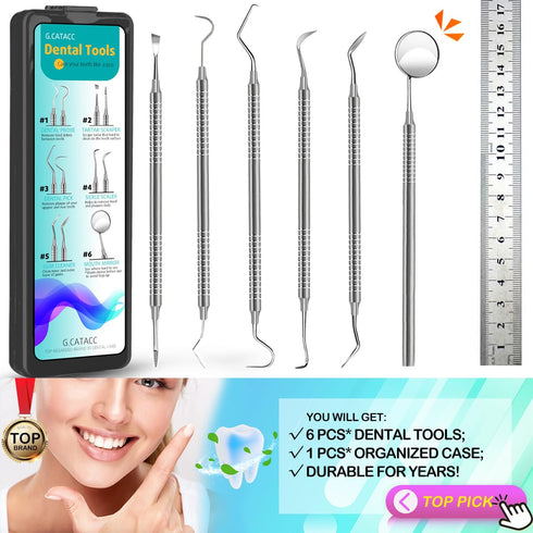 Dental Tools, Stainless Steel Teeth Cleaning Kit with Tooth Scraper and Plaque Remover
