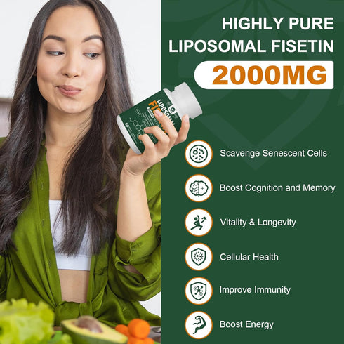Liposomal Fisetin Supplement 2000MG, 98% Pure Fisetin Polyphenols with Quercetin, TMG, Resveratrol, 180 Capsules
