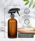 LiBa Amber Glass Spray Bottles, 2 Pack, 16 oz Refillable Empty Spray Bottle for Cleaning, Adjustable Nozzle