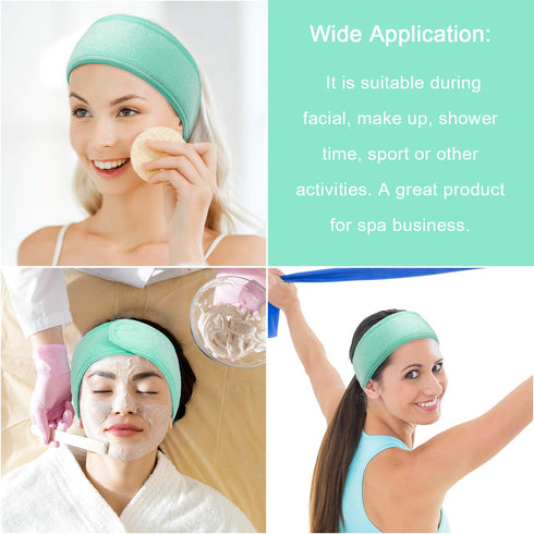 Whaline 4 PCS Spa Headband, Makeup Hair Band, Stretch Terry Cloth for Sport, Yoga, Shower (Mint Green)