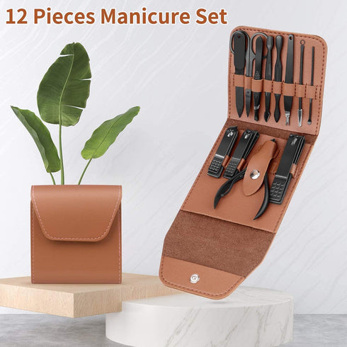 Teamkio 12pcs Manicure Set, Pedicure Nail Clippers Travel Hygiene Kit, Stainless Steel Professional Grooming Tools