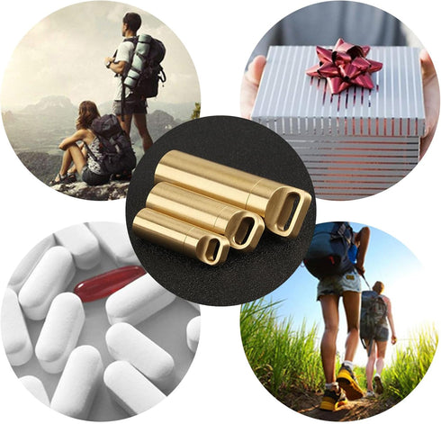 Brass Seals Bottles Keychain, Portable Waterproof Pill Case Key Chain, Mini Canister for Outdoor Camping