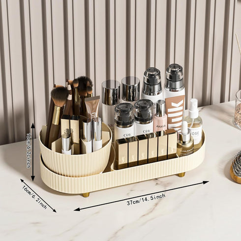 Rotating Makeup Organizer for Vanity with Brush Holder, Cosmetic Makeup Storage,Lotions Display Cases,Large Spinning Makeup Skincare Organizer, Countertop Makeup Perfume Organizer(15x6.3'')