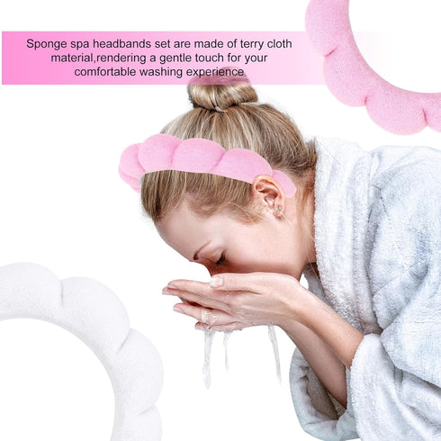 2 PCS Terry Towel Cloth Spa Headband for Women & Girls - Sponge Headbands for Skincare, Makeup Removal, Face Washing