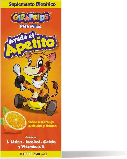 GirafKids Appetite Vitamins for Kids – 8Fl Oz Appetite Boost Syrup – L-Lysine, Inositol, Calcium and Vitamins – Orange Flavor – Premium Energy Booster, Improves Appetite