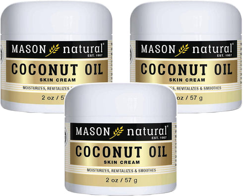 MASON NATURAL Coconut Oil Beauty Cream, Hydrating Moisturizer with Collagen, 2 oz, Pack of 3