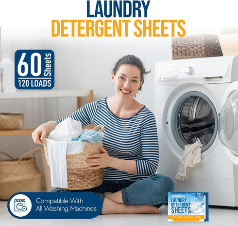 Free and Clear Laundry Detergent Sheets, 120 Loads, Unscented, Hypoallergenic, Liquidless