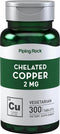 Chelated Copper 2 mg | 300 Tablets | Vegetarian, Non-GMO, Gluten Free Supplement by Piping Rock