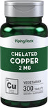 Chelated Copper 2 mg | 300 Tablets | Vegetarian, Non-GMO, Gluten Free Supplement by Piping Rock