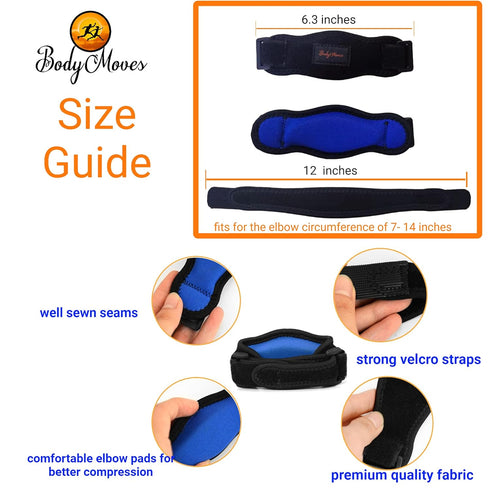 BodyMoves Tennis Elbow Brace, 2pcs with Hot and Cold Ice Pack, Support Gear for Sports Daily Use, Reduces Joint Pain
