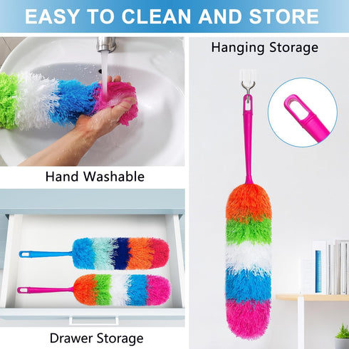 2 Pack 22-Inch Rainbow Reusable Microfiber Dusters, Bendable Washable Feather Duster for Home, Office, Car Cleaning