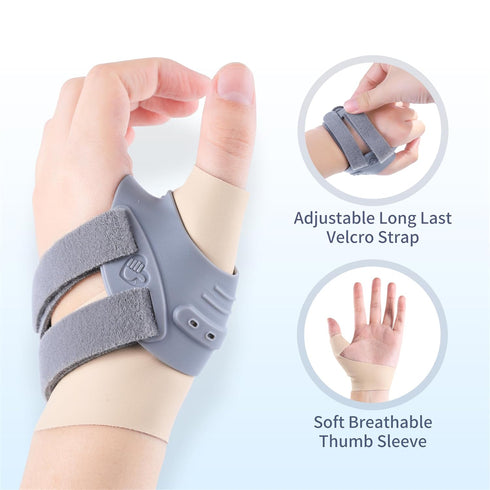 CMC Thumb Brace for Left Hand, Adjustable Thumb Splint with Sleeve for Muscle Strain, Trauma, Arthritis, Gray, Small