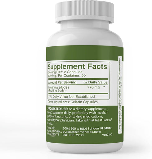 Pure Original Ingredients Shiitake Mushroom Extract (100 Capsules) - Lab Verified, No Additives or Fillers