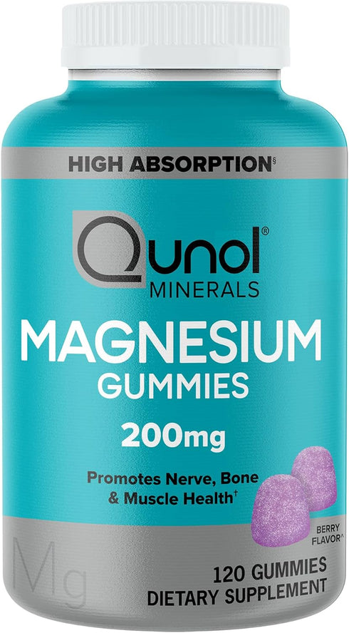 Qunol Magnesium Gummies 200mg, High Absorption Magnesium Supplement, Supports Nerve, Bone, Muscle Health, 120 Count