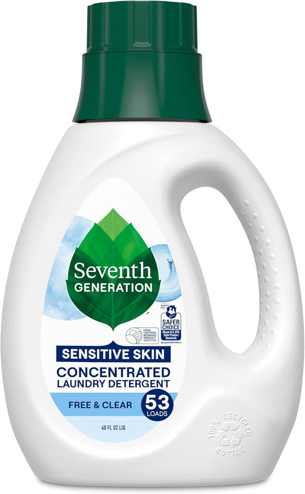 Seventh Generation Concentrated Laundry Detergent, Free & Clear, Fragrance Free, 40 oz