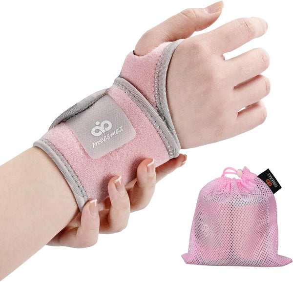 INDEEMAX 2 Pack Copper Wrist Brace Support for Carpal Tunnel, Pain Relief, Adjustable Compression Wraps (Pink)