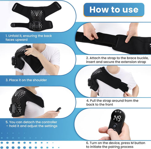 YUANBO Cordless Shoulder Heating Pad, Portable Shoulder Massager Heated Shoulder Wrap & Brace with Massage for Men