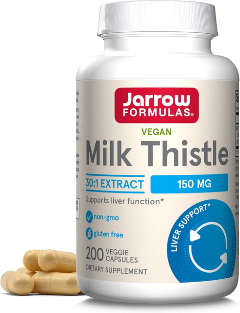 Jarrow Formulas Milk Thistle 150 mg, 30:1 Standardized Silymarin Extract, Dietary Supplement for Liver Function, 200