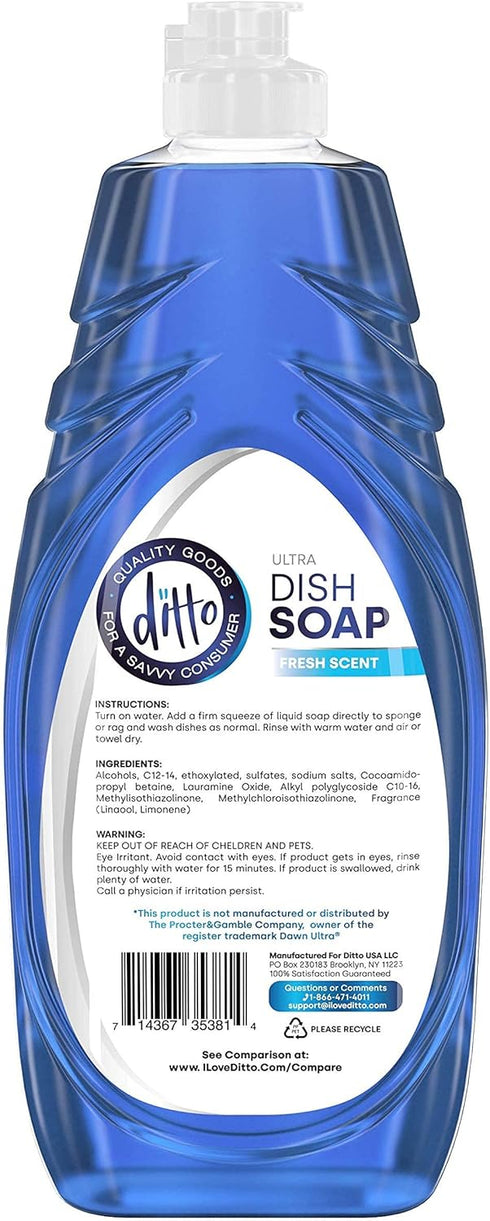 Ditto Ultra Dish Soap, 48 fl Oz, 2 Pack, Extra Tough On Grease & Stains