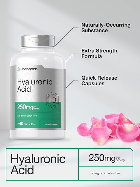 Horbaach Hyaluronic Acid Capsules | 250 mg | 240 Count | Non-GMO and Gluten Free