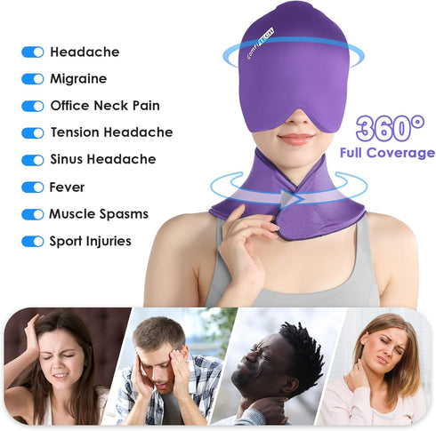 ComfiTECH Migraine Relief Cap & Neck Ice Pack Wrap Gel, Headache Relief Cap for Neck Pain, Sinus Care Package