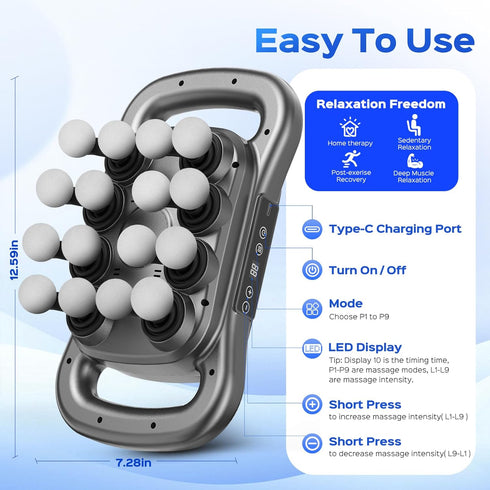 Rexyzen 16- Set, 2600mAh 9 Head Massage Gun Deep Tissue Percussion Massager, Quiet Electric Massage Tools with Styles