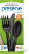 Preserve Recycled Plastic Cutlery - 24 Count (8 Forks, 8 Knives, 8 Spoons) - Made in USA, Black