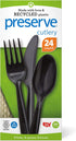 Preserve Recycled Plastic Cutlery - 24 Count (8 Forks, 8 Knives, 8 Spoons) - Made in USA, Black