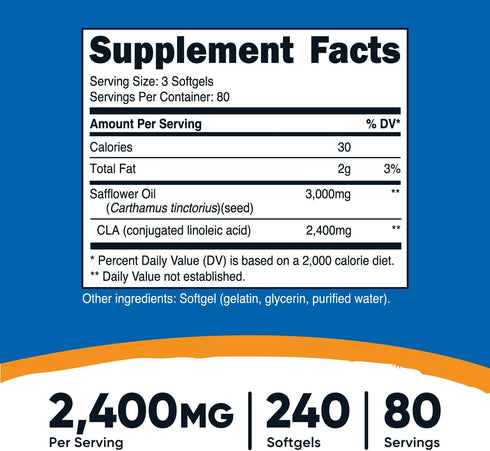 Nutricost CLA (Conjugated Linoleic Acid) 2,400mg, 240 Softgels - Gluten Free, Non-GMO, 800mg Per Softgel
