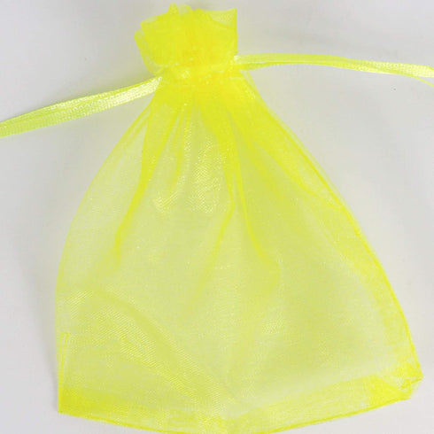 Lautechco 100Pcs Yellow Organza Bags - 4x6 inches Mesh Drawstring Gift Bags for Christmas
