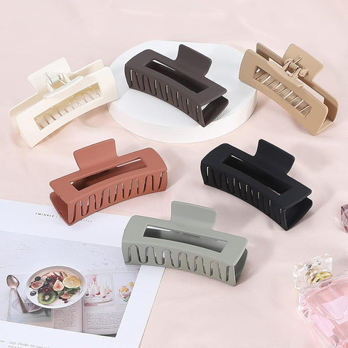 Sisiaipu 6 Pcs 4 Inch Big Hair Claw Clips for Women, Nonslip Square Rectangle Acrylic Banana Jaw Clips - Brown